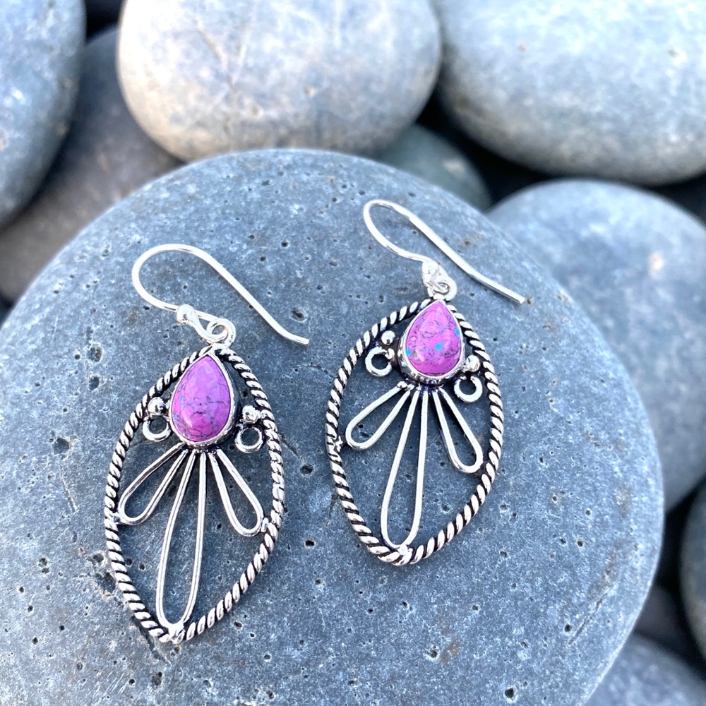 SUNDANCE purple copper turquoise earrings Sterling silver birthstone gem stone